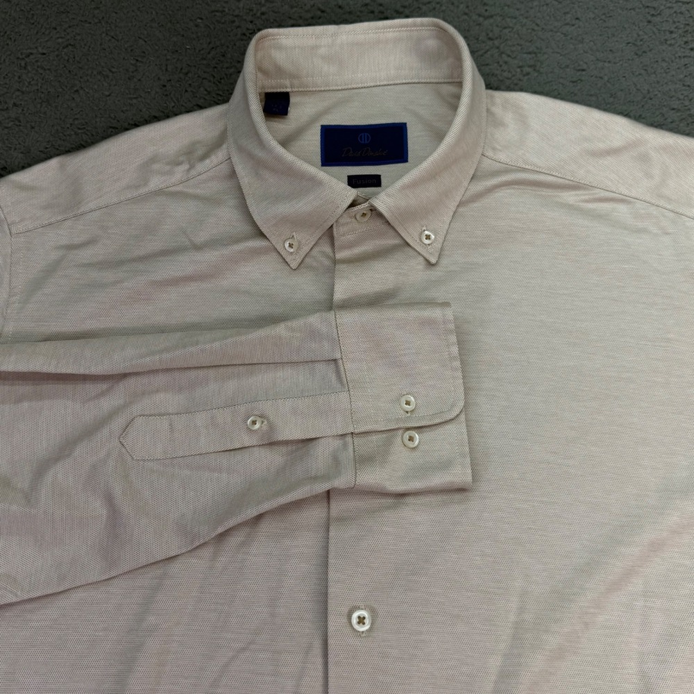 David Donahue Button Down Shirt Mens XL Tan Fusion Micro Pattern Long Sleeve